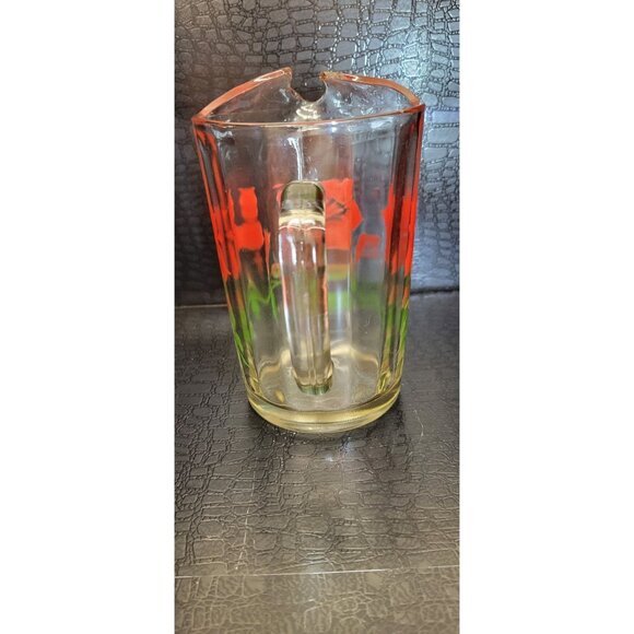 Vintage Heavy Glass Panel Red and Green Floral Pattern Tea Pitcher - Picture 4 of 9